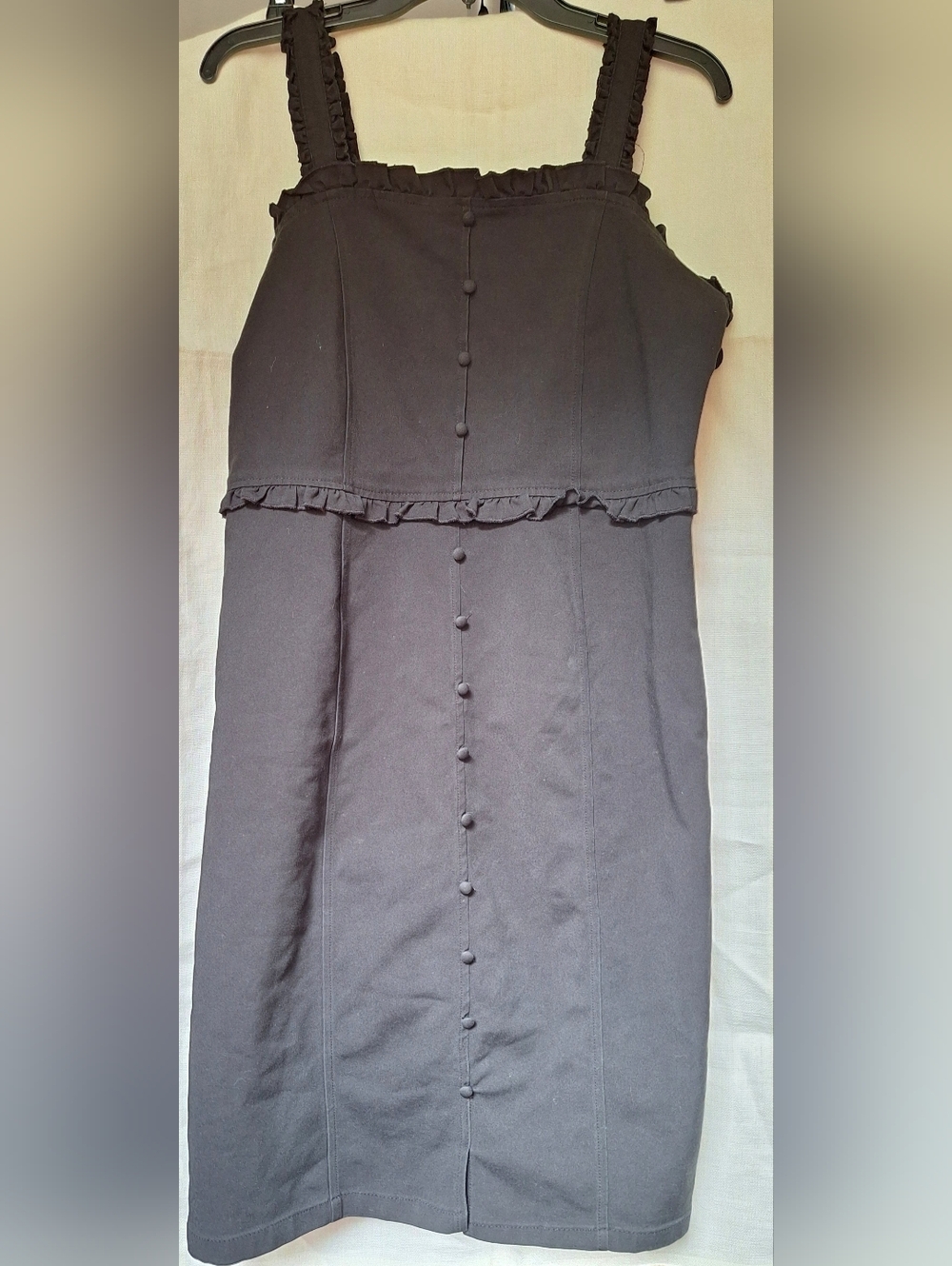 Versona Black Button Front Ruffle Strap Dress Size L